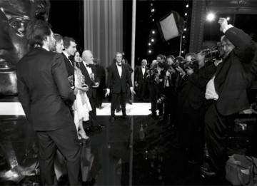 The winners of the Orange British Academy Film Awards in 2008 wait backstage for a group photo (pic: BAFTA / Camera Press).
