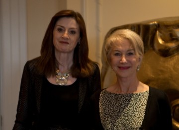 Helen Mirren poses with BAFTA's CEO Amanda Berry at the Fellowship celebratory lunch hosted by Hackett.