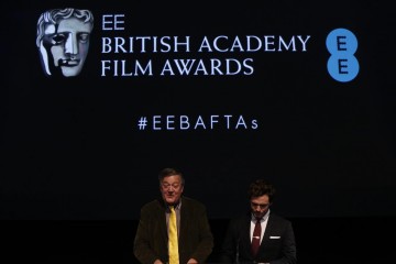 Stephen Fry and Sam Claflin take to the podium to reveal the nominations for the EE British Academy Film Awards in 2015.