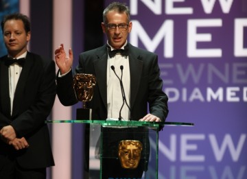 The New Media BAFTA is collected by the BBC Production The Virtual Revolution. (BAFTA/Steve Butler)