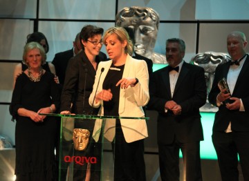 Presenters Mary Berry, Sue Perkins, Mel Giedroyc and Paul Hollywood are among the team accepting the Features BAFTA.