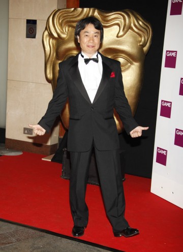 Gaming legend Shigeru Miyamoto arrives at the Awards to receive the Academy's highest honour, the Fellowship. 