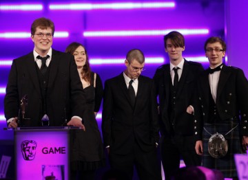 That Game Studio's Jocce Marklund, Annette Nielsen, Marcus Heder, Linus Nordgren and Thomas Finlay accept the BAFTA Ones to Watch award in association with Dare to be Digital. (Pic:BAFTA/Brian Ritchie)