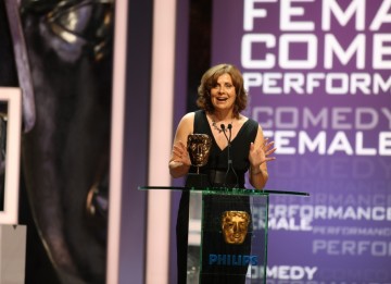 Rebecca Front picks up the Female Performance in a Comedy Role BAFTA for her portrayal of fictional MP Nicola Murray in BBC series The Thick Of It. (BAFTA/Steve Butler)
