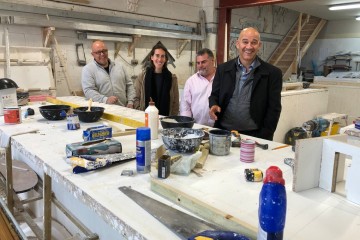 Visit to Fine Art Mouldings' Workshop - September 2020. Plaster specialist, Carla Sorrentino - Benedetti Architects, Jason Friel - Knight Harwood and Renato Benedetti - Benedetti Architects.