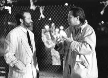 Director Terry Gilliam on the set of The Fisher King with lead actor Robin Williams (courtesy of Terry Gilliam).
