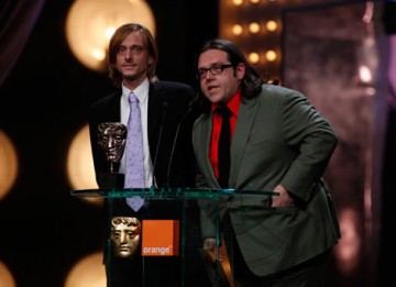 Actors Mackenzie Crook and Nick Frost present the award for Special Visual Effects  (BAFTA/Brian Ritchie).