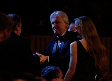 Director James Cameron accepts congratulations for his film Avatar winning  the Special Visual Effects category (BAFTA/Brian Ritchie).