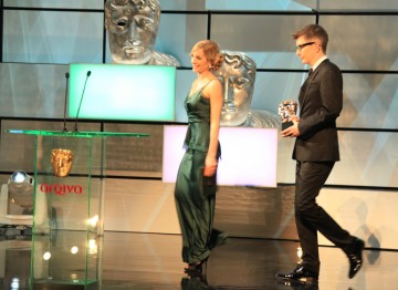 Joanne Froggatt and Gareth Malone  arrive to present the Features award.