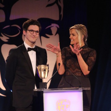 Dan Croll and Katy Hill present the award for Audio Achievement at the British Academy Games Awards Ceremony in 2015