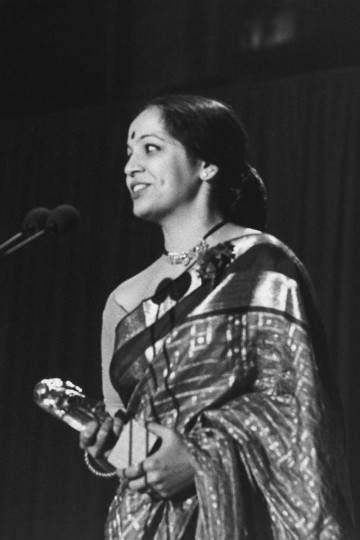 Rohini Hattangadi receives her BAFTA for Best Supporting Actress for her role as Mrs Gandhi at the British Academy Film Awards in 1983.