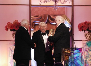 David Croft and Jimmy Perry were delighted to receive their Special Award from Sir Bill Cotton CBE (pic: BAFTA / Richard Kendal).
