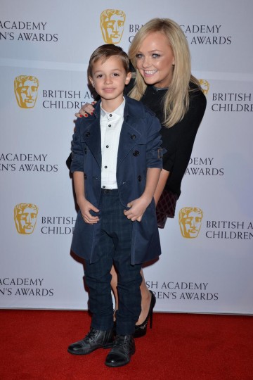 Singer Emma Bunton and her son arrive at the British Academy Children's Awards in 2014