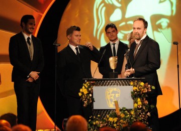 Marc Craste, Damon Collins, Tim McNaughton and Freddy Mandy celebrate their Titles BAFTA for BBC Winter Olympics.