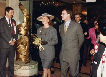 Sarah, Duchess of York with Prince Andrew, Duke of York at BAFTA Los Angeles' Royal Gala in 1988.
