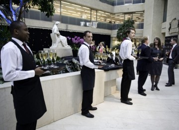 Waiters line up awaiting the arrival of guests at the Television and Television Craft Awards nominees party. (Pic: BAFTA/Alexandra Thompson)