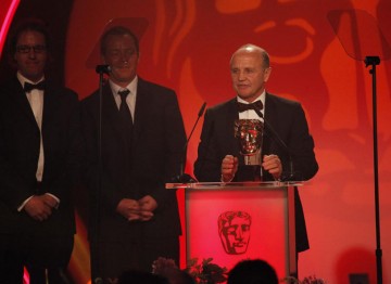Will Edwards, Doug Allan and Matt Norman accept the award for Photography: Factual for their work on Human Planet (Arctic). (Pic: BAFTA/Jamie Simonds)