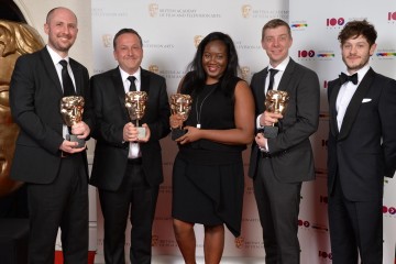 The BAFTA for Digital Creativity, sponsored by Technicolor, was awarded to Live from Space: Online, and presented by Iwan Rheon (far right).