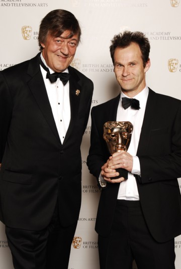 Stephen Fry presented the coveted Writer BAFTA to Peter Moffat for Criminal Justice (BAFTA / Richard Kendal).
