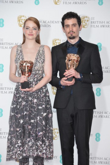 Emma Stone, winner of the Leading Actress Award and Damien Chazelle, winner of the Director Award.