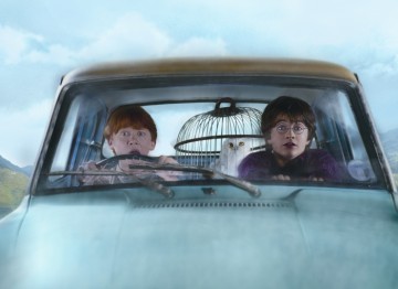 Harry and Ron take a ride in the Flying Ford Anglia in the second film of the Harry Potter series.