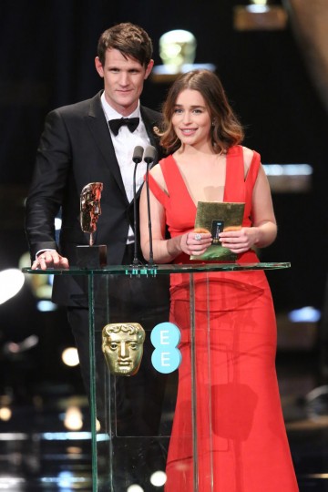 Matt Smith and Emilia Clarke present the award for Special Visual Effects at the EE British Academy Film Awards