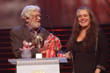 Clangers and Bagpuss designer Peter Firmin collects the Special Award in 2014, and is joined on stage by Bagpuss's Emily