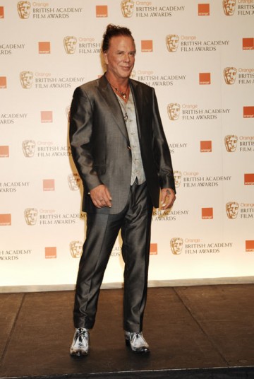 Mickey Rourke, winner of the Leading Actor award in 2009 for The Wrestler, presents the award for Leading Actress (BAFTA/Richard Kendal)