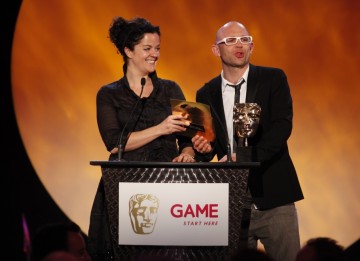 TV presenter and children's author Jason Bradbury presents the award for best Family and Social Game along with Channel 4 Commissioning Editor Alice Taylor (BAFTA/Brian Ritchie)