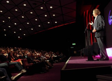 Sir David Hare talks with the audience at the screenwriters' lecture. (Photography: Jay Brooks)
