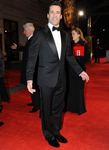The Mad Men star, also seen in Bridesmaids and Sucker Punch last year, will present the BAFTA for Adapted Screenplay. Jon Hamm wears a suit designed by Tom Ford. 
