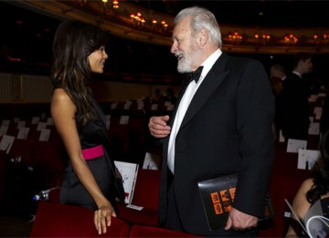 Actress and Award presenter Thandie Newton chats to Academy Fellow Anthony Hopkins before the ceremony (pic: BAFTA / Camera Press).