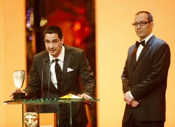 Eric Barber and Edson Williams collect the Special Visual Effects Award for The Curious Case of Benjamin Button, the film's third BAFTA of the evening (BAFTA / Marc Hoberman).