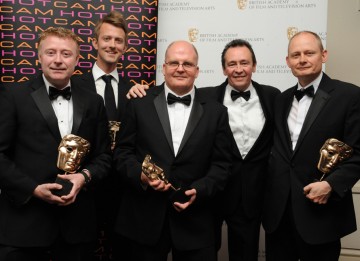 Presenter Paul Whitehouse with the winning team behind ITV's The Cube. (Pic: BAFTA/Chris Sharp)

