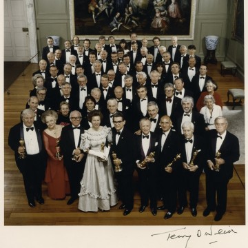 Front row including; Sir Peter Ustinov, Olivia de Havilland, Lord Attenborough, HRH The Princess Royal, Richard Kahn (President of AMPAS), Sir John Mills, Sir Ben Kingsley, Freddie Young & Sir David Lean Others pictured include; Muriel Box (white dress)