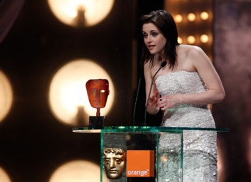 Star of the Twilight Saga Kristen Stewart accepts her award as the Orange Rising Star, as voted by the British public (BAFTA/Brian Ritchie).