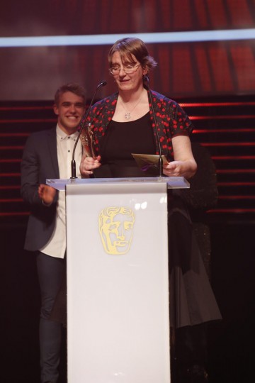Wolfblood's Debbie Moon collects the BAFTA for Writer at the British Academy Children's Awards in 2014