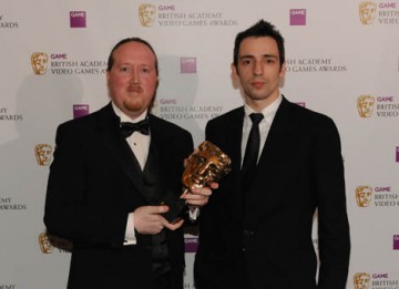 James Honeywell received the BAFTA Award for Professor Layton and the Curious Village from Ralf Little, star of Two Pints of Lager and a Packet of Crisps and The Royle Family (BAFTA / James Kennedy). 