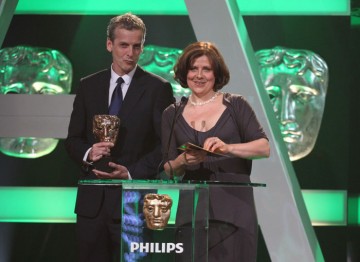 The Thick Of It actors Peter Capaldi and Rebecca Front present the award for Entertainment Programme.