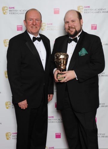 Ian Livingstone OBE with Swedish Minecraft creator Markus Persson, who collected the Special Award
