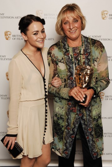 Christine Walmesley-Cotham, winner of the Make Up and Hair Design BAFTA for Miss Austen Regrets with category presenter Jaime Winstone, star of Dead Set (BAFTA / Richard Kendal).