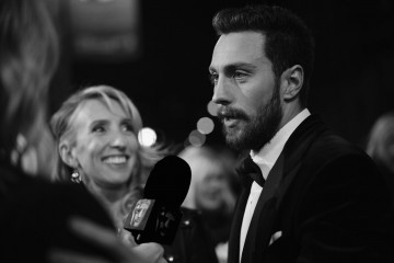 Sam Taylor-Johnson and Aaron Taylor-Johnson are interviewed on the red carpet