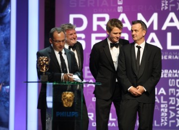 Powerful BBC drama occupation that spans the five years following the invasion of Iraq in 2003 scoops the Drama Serial BAFTA.The team and cast members including James Nesbitt and Warren Brown collect the award. (BAFTA/Steve Butler)