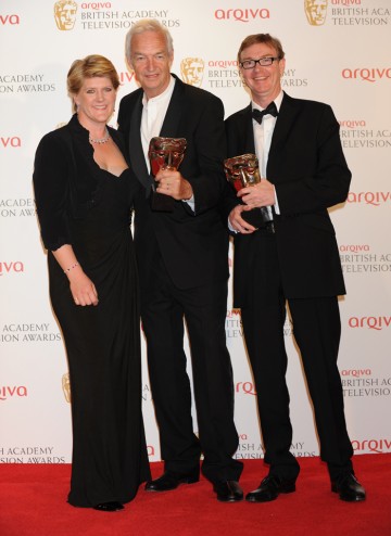 Presenter Claire Balding with Jon Snow and Jim Grey, the winning News Coverage team. 