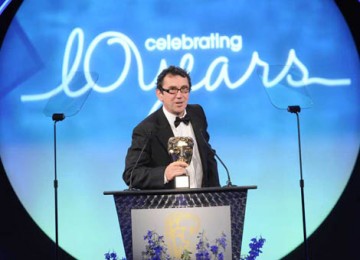 Phil Daniels, who starred as the voice of Fetcher the Rat in Chicken Run, presented the Academy's Special Award to Aardman Animations (BAFTA / Richard Kendal).