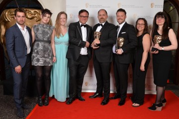 The BAFTA for Special, Visual and Graphic Effects was awarded to Milk VFX, Read SFX and BBC Wales VFX for Doctor Who, and presented by Christian Cooke (far left)