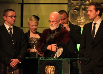 The winning team behind the moving documentary, including Craig Hunter, Charlie Russell, Gary Scott and Terry Pratchett.