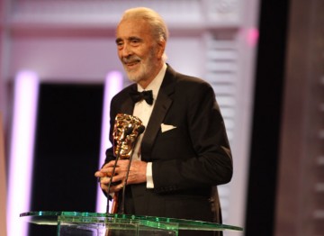 Sir Christopher Lee on stage at the Royal Opera House accepting the Academy Fellowship at the 2011 Orange British Academy Film Awards.