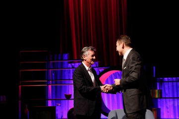 David Walliams welcomes Michael Palin to the stage