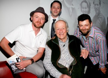 Simon Pegg, Ray Harryhausen, Andy Serkis and Reece Shearsmith after the event at the BFI, London (BAFTA/Brian J Ritchie).